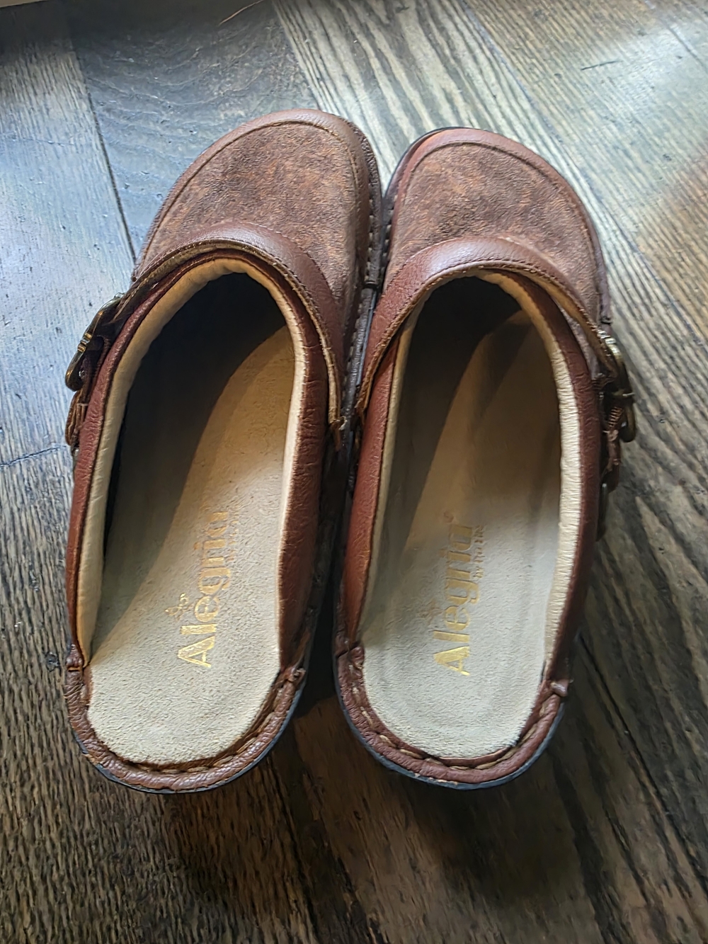 Alegria Brown Leather Slip-On Clogs